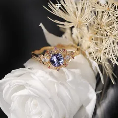 Round Open Ring For Women With Carving Design, Electroplated Copper Featuring Zircon Inlay 3