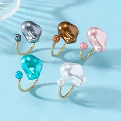 Round Open Ring For Women In Marine Style With KC Golden Plated Coating 0.03µm-0.05µm Featuring Artificial Pearl, 1 PCS/Package 2
