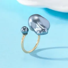 Round Open Ring For Women In Marine Style With KC Golden Plated Coating 0.03µm-0.05µm Featuring Artificial Pearl, 1 PCS/Package 3