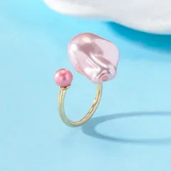 Round Open Ring For Women In Marine Style With KC Golden Plated Coating 0.03µm-0.05µm Featuring Artificial Pearl, 1 PCS/Package 4