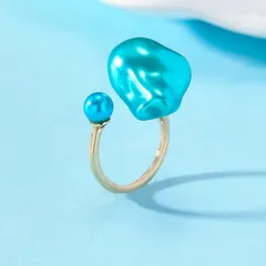 Round Open Ring For Women In Marine Style With KC Golden Plated Coating 0.03µm-0.05µm Featuring Artificial Pearl, 1 PCS/Package 5