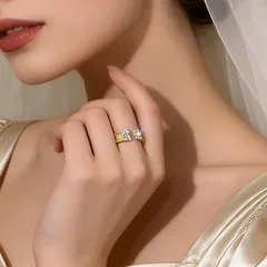 Round Open Rings For Women In Electroplated Copper With KC Golden Plated Finish And Rhinestone Inlay 4