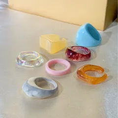 Set Of 7 Round Resin Rings For Unisex In Various Colours 2