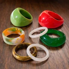 Round Resin Rings For Women, 7 Pieces Set In Maillard Style With Colour Variations 2