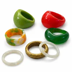 Round Resin Rings For Women, 7 Pieces Set In Maillard Style With Colour Variations 5