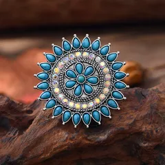 Round Roman Style Ring For Women Featuring Turquoise Inlay With Antique Silver Plated Coating 0.03µm-0.05µm, 1 PCS Package 3