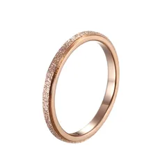 Round Sandblasted Titanium Steel Ring For Women With Electroplated Gold Plating 4