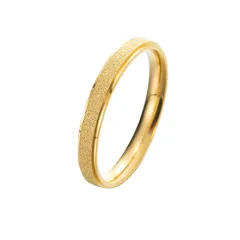 Round Sandblasted Titanium Steel Ring For Women With Electroplated Gold Plating 5