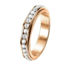 Round Titanium Steel Fidget Ring For Unisex Featuring Rotatable Craftsmanship In Steel Color With Rhinestones, Anxiety Jewelry 3