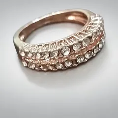 Round Unisex Alloy Ring For Everyday Wear With Golden Plated Finish And Rhinestone Inlay, Featuring 0.03µm-0.05µm Plating Thickness 2