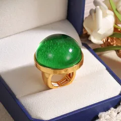 Round White Women’s Ring For Everyday Wear Featuring 18K Real Gold Plated Coating 0.03µm-0.05µm With Glass And Turquoise Inlay, 1 Piece 3