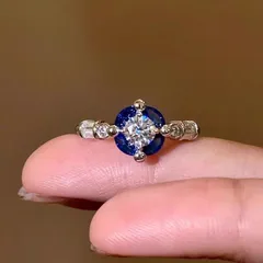 Luxurious Royal Blue Alloy Ball Ring For Women With Electroplated Finish 3