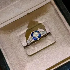 Luxurious Royal Blue Alloy Ball Ring For Women With Electroplated Finish 4