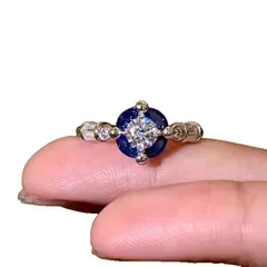 Luxurious Royal Blue Alloy Ball Ring For Women With Electroplated Finish 5