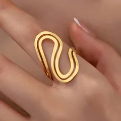 S Shape Open Ring For Women In Golden Alloy, Stylish And Elegant Jewelry Accessory