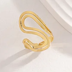 S Shape Open Ring For Women In Golden Alloy, Stylish And Elegant Jewelry Accessory 2