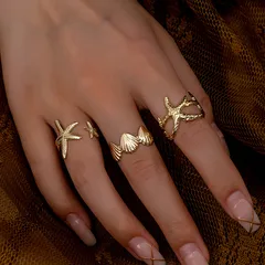 Scallop Ring For Women In Golden Plated Iron Featuring Electroplating And Handmade Craftsmanship 4