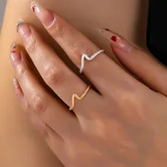 Sea Wave Open Ring For Women In Iron With Golden Plated Water Plating Technique