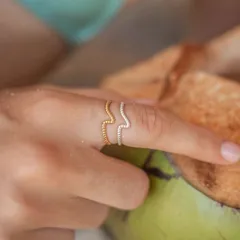 Sea Wave Open Ring For Women In Iron With Golden Plated Water Plating Technique 2