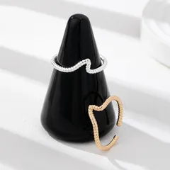 Sea Wave Open Ring For Women In Iron With Golden Plated Water Plating Technique 3