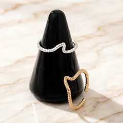 Sea Wave Open Ring For Women In Iron With Golden Plated Water Plating Technique 4