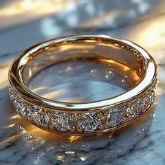 Semicircle Ring For Women In Gold Alloy Featuring Real Gold Plated Electroplated Finish With Moissanite Inlay