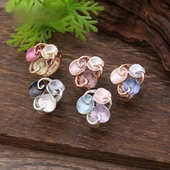 Silver Adjustable Ring For Women Featuring Enamel Craftsmanship With Flowers Design In Zinc Alloy