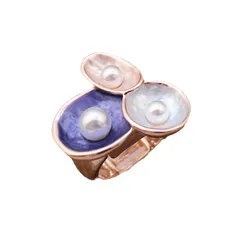 Silver Flowers Ring For Women With Enamel Craft And Imitation Pearl Inlay, Made Of Zinc Alloy 5