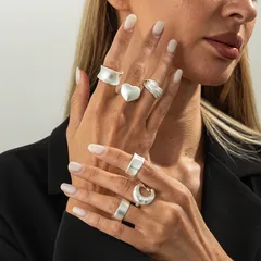 Silver Plated Metal Open Ring For Women Featuring Sandblasted Craftsmanship With Moon Pattern