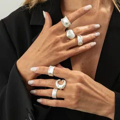 Silver Plated Metal Open Ring For Women Featuring Sandblasted Craftsmanship With Moon Pattern 2