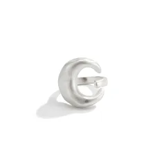 Silver Plated Metal Open Ring For Women Featuring Sandblasted Craftsmanship With Moon Pattern 5