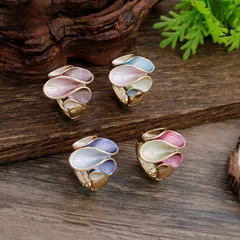 Simple Style Blue Flowers Ring For Women In Zinc Alloy With Enamel Craftsmanship