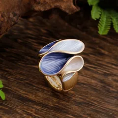 Simple Style Blue Flowers Ring For Women In Zinc Alloy With Enamel Craftsmanship 4