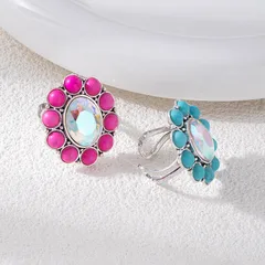 Simple Style Blue Flowers Ring For Unisex, Copper Material With Electroplated Finish