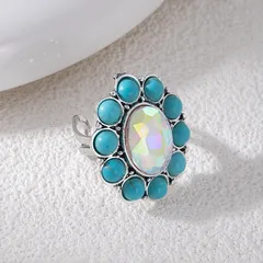 Simple Style Blue Flowers Ring For Unisex, Copper Material With Electroplated Finish 2