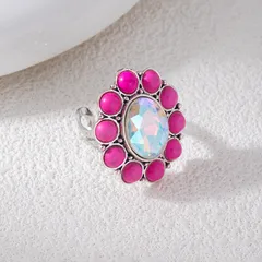 Simple Style Blue Flowers Ring For Unisex, Copper Material With Electroplated Finish 3