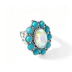 Simple Style Blue Flowers Ring For Unisex, Copper Material With Electroplated Finish 5
