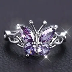 Simple Style Butterfly Ring For Women In Rose Gold, Zinc Alloy With Rhinestones, Featuring Electroplated Finish