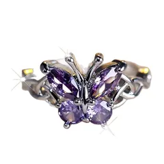 Simple Style Butterfly Ring For Women In Rose Gold, Zinc Alloy With Rhinestones, Featuring Electroplated Finish 5