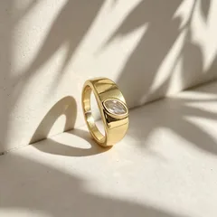 Simple Style Copper Leaf Ring For Women With Zircon Inlay, Featuring Durable PVD Coated Finish 3