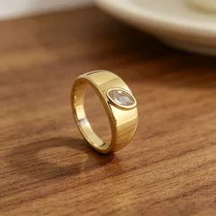 Simple Style Copper Leaf Ring For Women With Zircon Inlay, Featuring Durable PVD Coated Finish 5