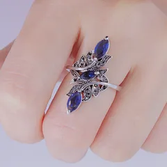 Simple Style Geometric Women’s Ring In Blue Alloy With Faceted Design Featuring September Birthstone Sapphire