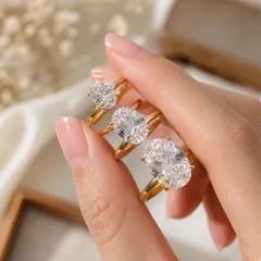 Simple Style Oval Gold Copper Ring For Women Featuring Zircon Inlay