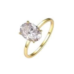 Simple Style Oval Gold Copper Ring For Women Featuring Zircon Inlay 5