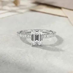 Simple Style Rectangle Open Ring For Women In 925 Sterling Silver With Rhodium Plating 0.03µm-0.05µm Featuring Moissanite 2