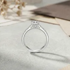 Simple Style Rectangle Open Ring For Women In 925 Sterling Silver With Rhodium Plating 0.03µm-0.05µm Featuring Moissanite 4