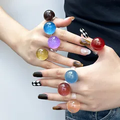 Simple Style Round Resin Ring For Women With Beading Craft In Colour Resin Inlay