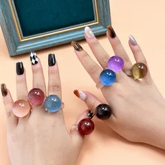 Simple Style Round Resin Ring For Women With Beading Craft In Colour Resin Inlay 2