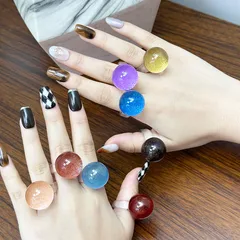 Simple Style Round Resin Ring For Women With Beading Craft In Colour Resin Inlay 4