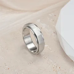 Simple Style Round Titanium Steel Ring For Unisex Featuring Rotatable Craftsmanship In Steel Color, Anxiety Jewelry 4